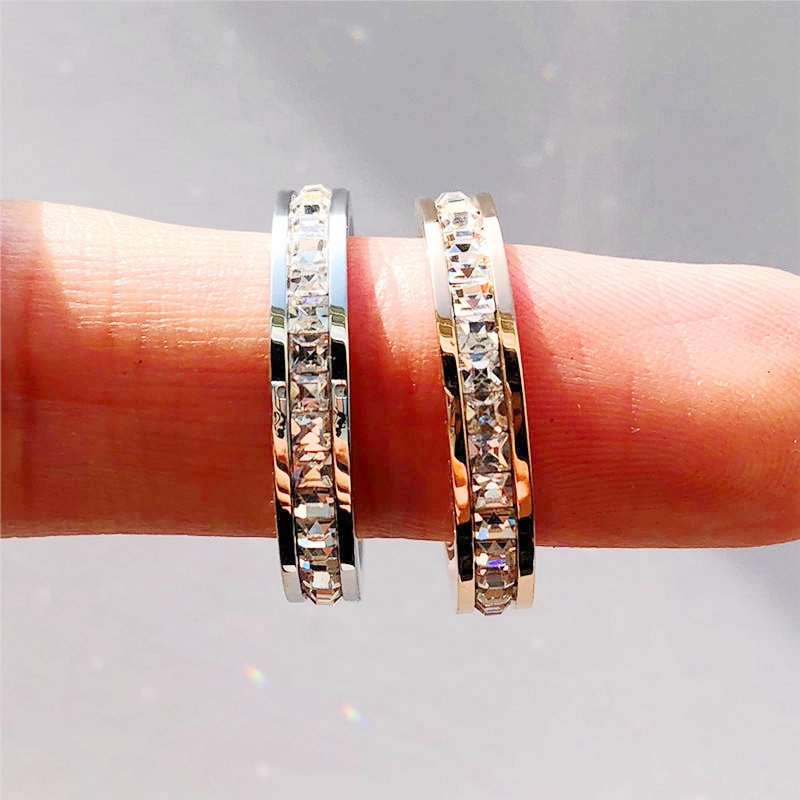 Stainless Steel Triple Row CZ Ring for Engagement & Wedding